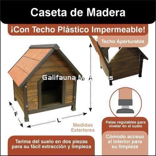 Caseta madera con techo impermeable para perro L72 x F76 x A72 Cms. - Imagen 3