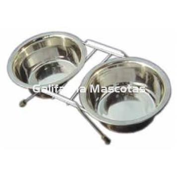 Comedero / bebedero inox doble con soporte para perro y gato. - Imagen 1