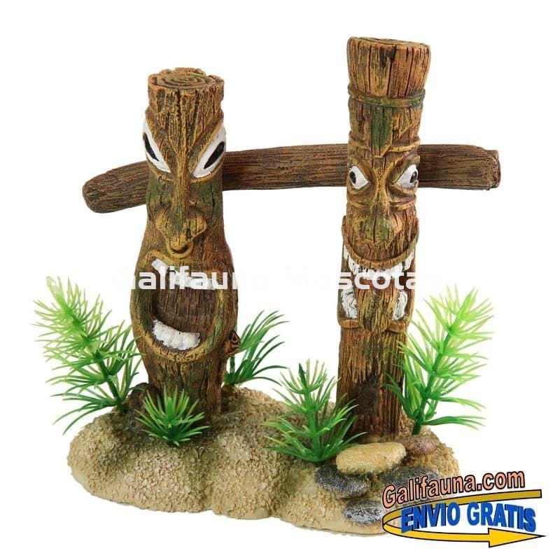 Decoracion Columnas troncos TIKI 14 cm. Ornamento para acuarios. - Imagen 1