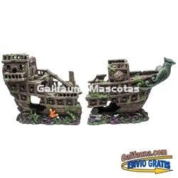Decoración Galeón partido GIGANTE. Ornamento para acuarios Barco en dos piezas con huecos. - Imagen 2
