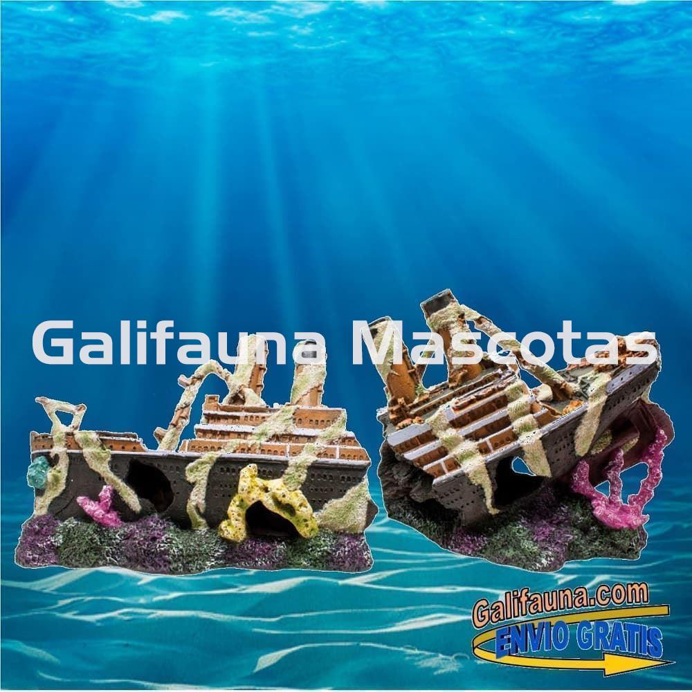 Decoración NAUFRAGIO TITANIC. Ornamento para acuarios Barco en dos piezas con huecos. - Imagen 1