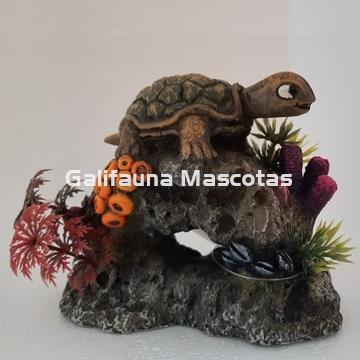 Decoración para acuarios Tortuga sobre rocas. - Imagen 2