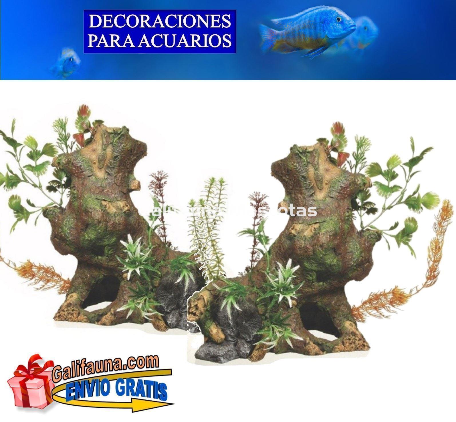 DOBLE Decoración GIGANTE Tronco con plantas.  Ornamento especial para acuarios grandes. - Imagen 1