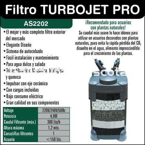 Filtro exterior Turbojet Pro AS2202 Para acuarios de hasta 150 Lts. Caudal 300 Lts/h 1 Cesta - Imagen 2