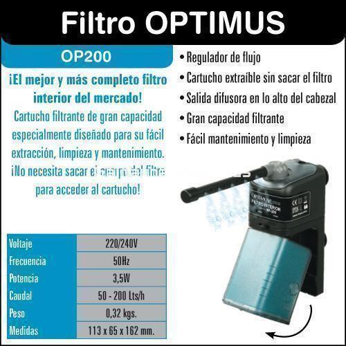 Filtro interior Optimus OP200. Caudal 50-200Lts/h 113x65x162mm - Imagen 2