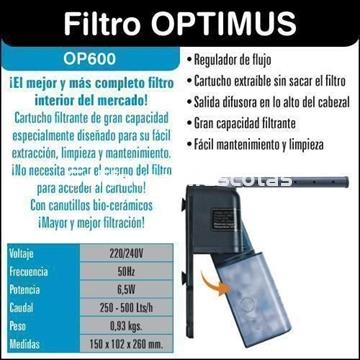 Filtro interior Optimus OP600 Caudal 250-500Lts/h 150x102x260mm. - Imagen 2