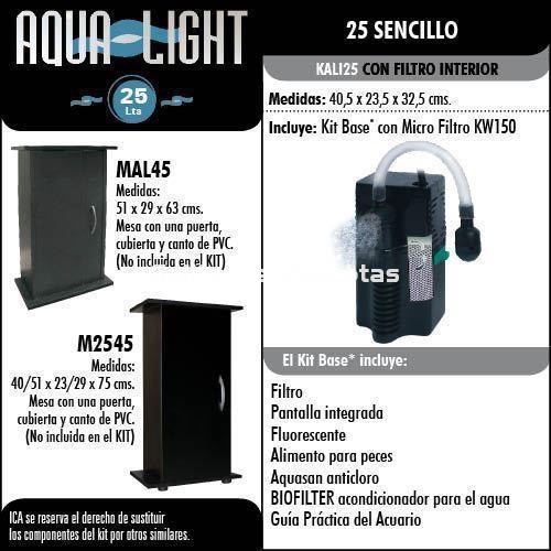 Kit acuario aqualight 25 litro. KALI 25. Filtro interior. - Imagen 2