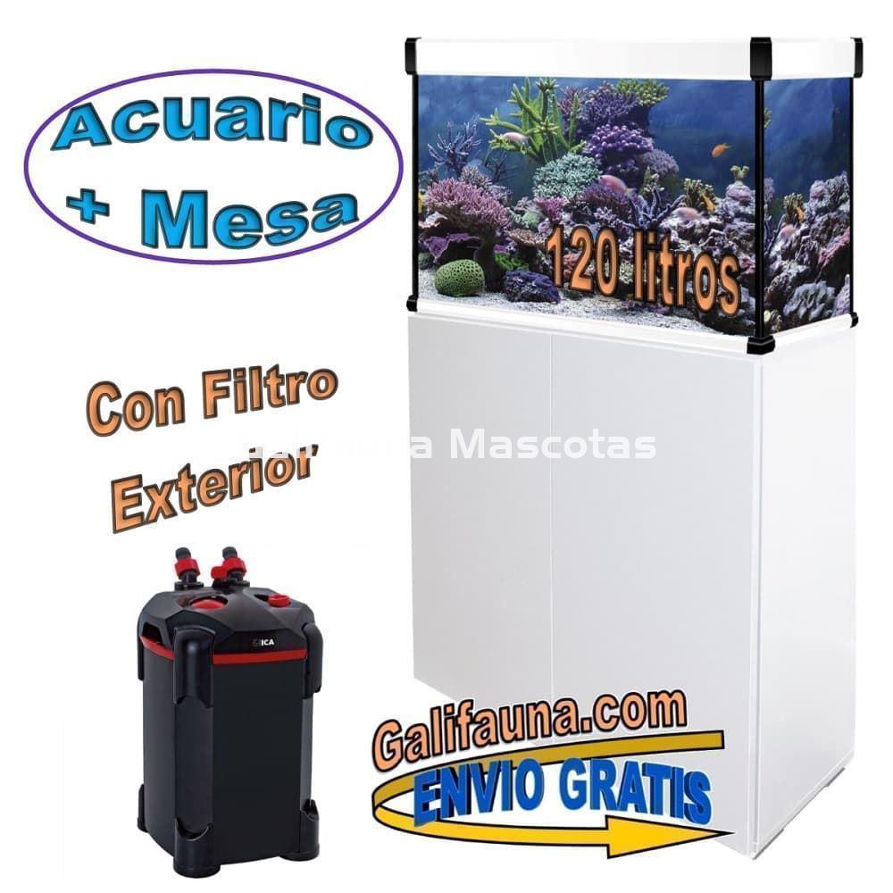 KIT ACUARIO de 120 litros AQUALUXPRO + MESA con FILTRO EXTERIOR. - Imagen 1