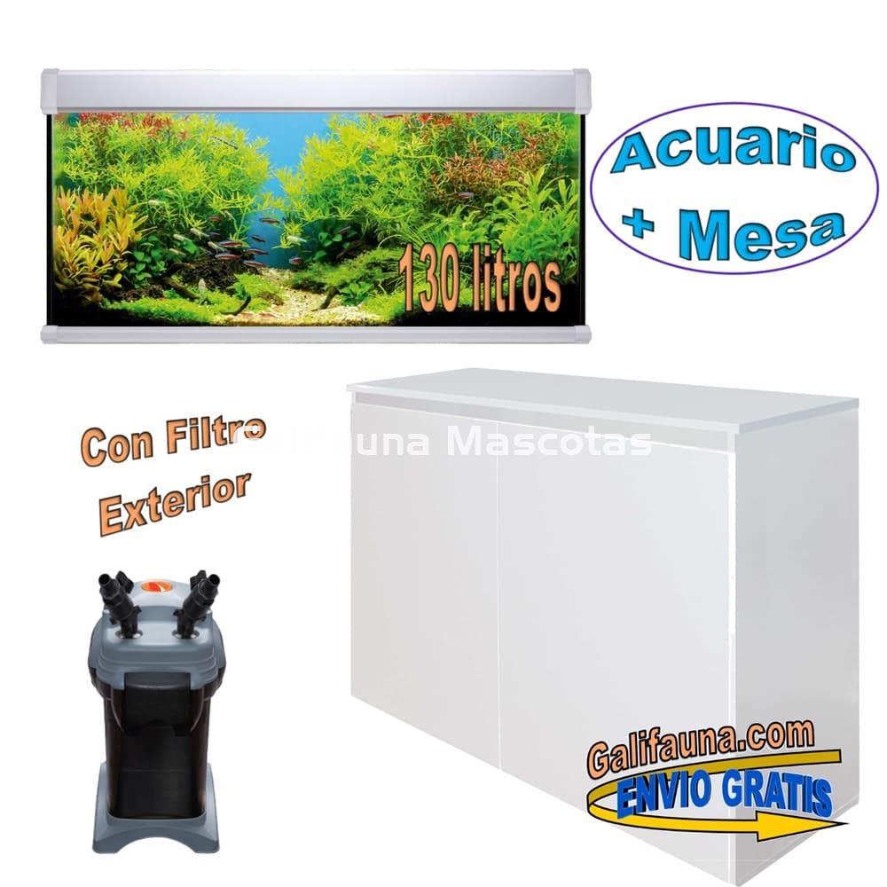 KIT ACUARIO de 130 litros AQUALUXPRO + MESA con filtro interior o exterior. - Imagen 1