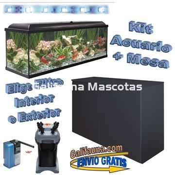 Kit acuario + Mesa Aqua-LED 130 litros. ACUARIO + MESA. COLOR NEGRO - Imagen 1