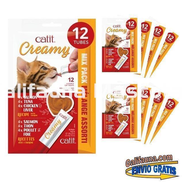Multi-Pack de 96 Snacks CATIT CREAMY SNACK CREMOSO de Atún, Pollo y Salmón. - Imagen 1