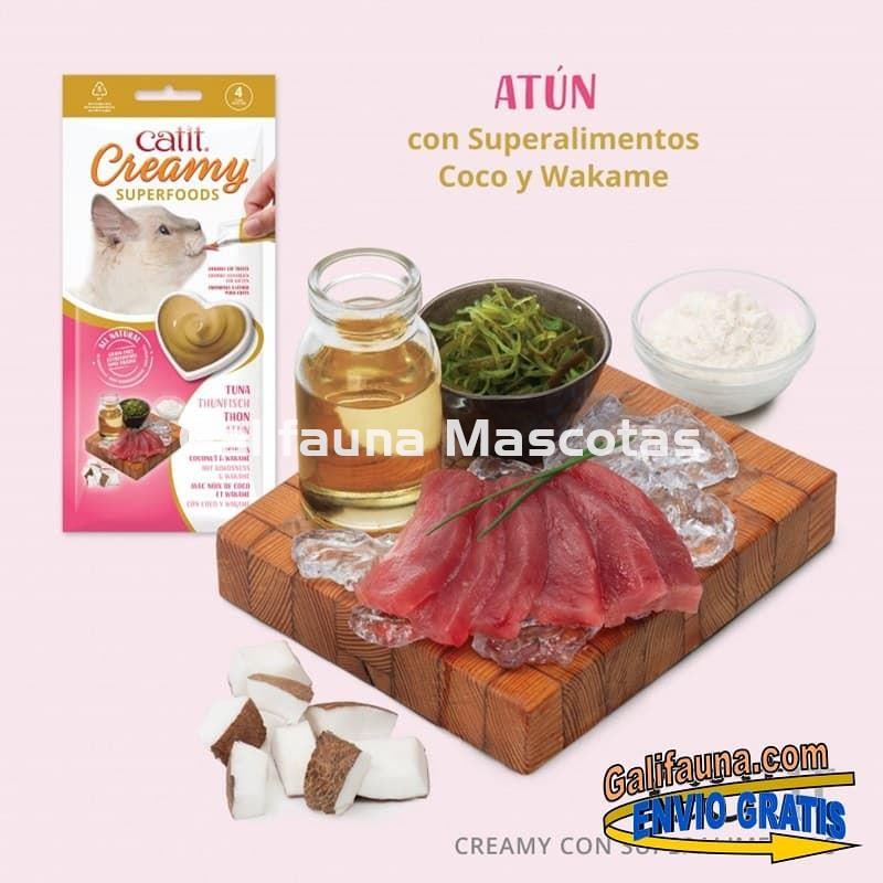 Pack de 48 Snacks CATIT CREAMY con SUPEALIMENTOS. SNACK CREMOSO de Atún con Coco y Wakame. - Imagen 1