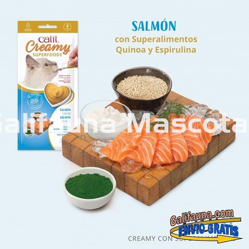 Pack de 48 Snacks CATIT CREAMY con SUPEALIMENTOS. SNACK CREMOSO de Salmón con Quinoa y Espirulina. - Imagen 1