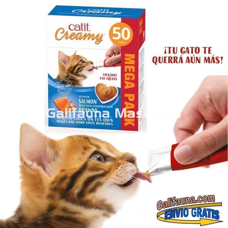 Pack de 50 Snacks CATIT CREAMY SNACK CREMOSO de SALMON y GAMBAS. - Imagen 1