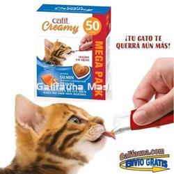 Pack de 50 Snacks CATIT CREAMY SNACK CREMOSO de SALMON y GAMBAS. - Imagen 1