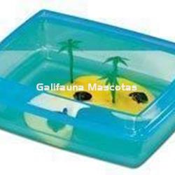 Tortuguera grande de plastico con isla libre y palmeras. - Imagen 1